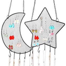 Jetec 2 Pcs Earring Wall Holder Wall Mounted Earring Organizer Hanging Earring Stand Decorative Diamond Grid Shape Jewelry Display Rack with Hanging Hooks for Earrings Necklace Bracelet(Black)