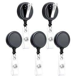 Teskyer Badge Reel, 5 Pack Retractable ID Badge Holder Reels with Swivel Alligator Clip, Black