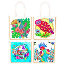 DOOSAI 4 Pack Cute Animals Parrot Owl Chick Parrots Diamond Painting Dots Dotz Art Kits Canvas Tote Bags Boho 5D DIY Handbags Handmade Gifts Reusable Shopping Bags with Handles for Women Adults Work
