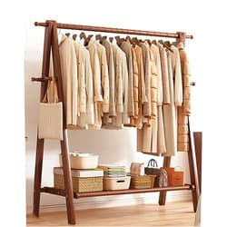 ZHKXMTM All Beech Clothing Rack,Load 220LBS，coat rack，heavy duty clothes rack wood，Portable Folding Clothes Rack ，clothing racks for hanging clothes with Shoe Clothing Storage Organizer 2 Shelves ( Color : Si