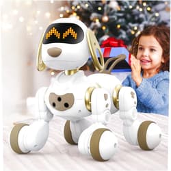 Ruko 18011 Remote Control Robot Dog Toy, Smart Interactive Dancing RC Electronic Pets with Sound LED Eyes, Rechargeable Intelligent Robotic Dogs, Ideal Gift for Boys & Girls Age 3 4 5 6 7 8 9, Gold