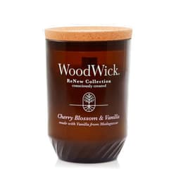 WoodWick® Renew Large Candle, Cherry Blossom & Vanilla Scented Candles, 13oz, Plant Based Soy Wax Blend, Made with Upcycled Materials and Essential Oils, Up to 75 Hours of Burn Time