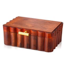 Nosiny Scalloped Wooden Jewelry Box Trinket Organizer with Lid Fan Shaped Decorative Storage Box for Keepsake, Rings, Earrings, Photos, Home Nightstand Dresser Display, 7.25 x 10 x 3.88 Inches