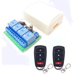 DieseRC DC 12V 24V 4CH Wireless Remote Control Switch DC 6-30V 10A 4-Channels 433Mhz Radio Frequency Relay Receiver with 2 RF Transmitters for Lights Garage Door Motor Awning