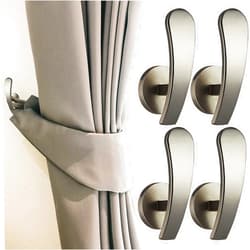 Furge 4 Pieces Curtain Holdback,Wall Mounted Hooks Drapery Tiebacks with Screws Metal Decorative Curtain Holdbacks Decorative Window Drapery Holder Curtain Hooks (Silver)