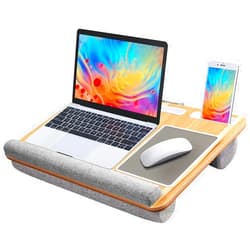 HUANUO Lap Desk - Fits up to 17 inches Laptop Desk, Built in Mouse Pad & Wrist Pad for Notebook, Laptop, Tablet, Laptop Stand with Tablet, Pen & Phone Holder (Wood Grain)
