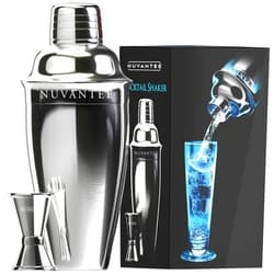 Nuvantee Cocktail Shaker Set，24 oz Martini & Drink Mixer w/Built in Strainer, Measuring Jigger, Home Bartending Kit, Stainless Steel Martini Shaker