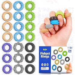 KLT Fidget Toys Kids Sensory Ring: 24 Pack Textured Finger Rings - ADHD Autism Kids Sensory Calming Toys - Quiet Skin-Picking Fidgets for Classroom