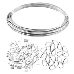 Yookat Wire Rope Cable Includes 1/16inch x 66Feet Stainless Steel Wire Rope Cable 100Pcs Aluminum Crimping Sleeves and 20Pcs Stainless Steel Thimble Cable Railing Kits