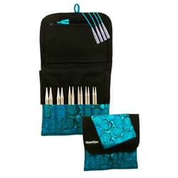 HiyaHiya Knitting Needle Set, Large Tip Sizes (US 9-15), 5 inch Sharp Steel Interchangeable Needles with Brocade Case and Needle Grips