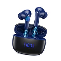 APHUWJ Wireless Earbuds,Bluetooth 5.3 Headphones 64Hrs Playback LED Power Display with Wireless Charging Case IPX5 Waterproof Hi-Fi Stereo in-Ear Headphones Build-in Dual Mic for iPhone Android, Dark Blue