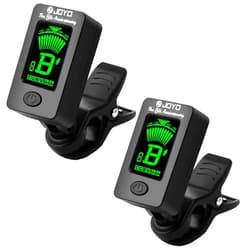 JOYO Bass Guitar Tuner Clip on Digital Mandolin Tuner - with Guitar, Bass, Ukulele, Violin, & Chromatic Tuning Modes (JT-01, Black, 2PCS)