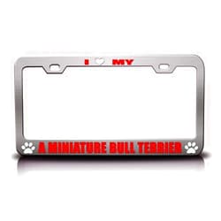 CHANDLEEN I Love My A Miniature Bull Terrier Pet Cats Dogs Metal License Plate Frame Style Aluminum Metal