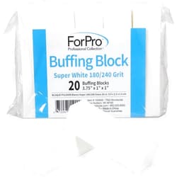 ForPro Professional Collection Buffing Block, Super White, 180/240 Grit, Four-Sided Manicure and Pedicure Nail Buffer, 3.75