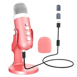 ZealSound USB Microphone,Condenser Computer Mic,Plug&Play Gaming Microphones for PS 4&5.Headphone Output&Volume Control,Mic Gain Control,Mute Button,YouTube Podcast on Mac&Windows Pearlescent Pink