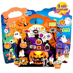SWARKOL 3Sets Halloween Reusable Sticker Books for Kids, Puffy Reusable Sticker Books for Toddlers 2-4 Years, Kids Halloween Party Favors