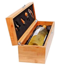 Case Elegance Wooden Wine Box Set | Premium Single Bottle Gift Case with Hinged Lid & Secure Clasp | Bamboo Wine Case with Tools Set | Perfect for Wine Lovers, Birthdays, Housewarmings & Anniversaries