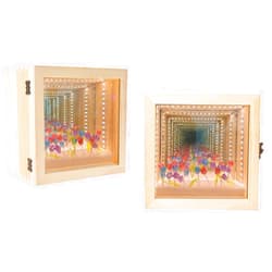 Choowin LED Infinity Mirror Display Box Display Case Shadow Box Frame Memory Box Keepsake Box DIY Creative Gift 7.9x7.9x4.7 inch Wood