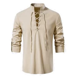 AIFARLD Men's Long Sleeve Shirts Retro Style Lace up for Medieval,Viking,Hippie Halloween Cosplay Pirate Renaissance Costume