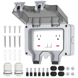 Joinfworld Outlet Box, IP66 Waterproof Outdoor Outlet Box, 15A 250V Exterior Lockable Outlet Plug Socket Box with LED Indicator (Double Plug Socket)