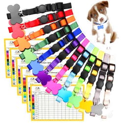 Stpiatue Upgraded Puppy Collars for Litter Puppy ID Collars Whelping Supplies Soft Nylon Breakaway Coloured Collars with 12 ID Tags and 6 Record Keeping Charts(M)