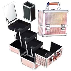 Joligrace Makeup Box Cosmetic Train Case for Women Travel Jewelry Organizer with Compartments & Mirror Portable Lockable Make-up Trunk Shiny Style Dazzle Gold