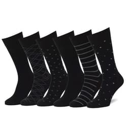 Easton Marlowe Mens Dress Socks 6 Pack Classic Cotton Dress Socks for Men - Patterned Socks 10-13 6 Pairs, Black - Light Gray/Silver Hues