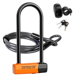 INTEKIN Bike Lock Bike U Lock U Lock for Bicycle 16mm U lock Bicycle U Lock and 4FT/5FT Length Security Cable with Sturdy Mounting Bracket for Bicycles, Bikes and More