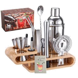 TONGTAIWQTJQ Bartender Kit Cocktail Shaker with Stylish Bamboo Stand,18-Piece Bar Tool Set with Recipes Booklet,Home Drink Mixer Set