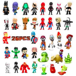 Genqiang 26PCS Superhero Action Figures, 10 Pieces Mini Plant Action Figures, Surprise Game Series PVC Party Birthday Decoration for Kids Christmas Stocking, Easter Eggs Cake Toppers