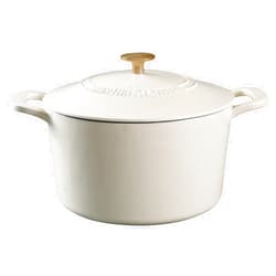 MARTHA STEWART Gatwick 7 QT Enamel Cast Iron Dutch Oven, Linen w/Gold Knob