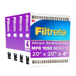 Filtrete 20x20x4 AC Furnace Air Filter, MPR 1550, MERV 12, Fits Honeywell, CERTIFIED Asthma & Allergy Friendly, Electrostatic Air Cleaning Filter, 4-Pack (actual size 19.88 x 19.88 x 4.31)