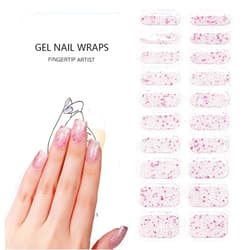 SPLOCUDU 20pcs Pink Semi Cured Gel Nail Strips,Pink Glitter Gel Nail Stickers for UV Nail Lamps,Salon-Quality, Long Lasting, Easy to Apply & Remove,Includes 2 Prep Pads, Nail File&Wood Stick