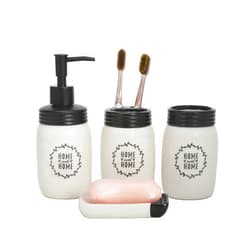 ADAVAS.Y&G Morden Farmhouse Bathroom accesories Set Marson jar with Home Sweet Home Floral Design 4pc Set (Home Sweet Home)