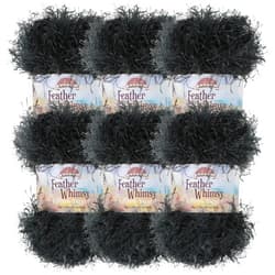 BambooMN JubileeYarn Feather Whimsy Eyelash Yarn - 50g/Skein Fine Polyester Fur - Black - 6 Skeins