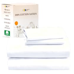 California Design Den Soft 100% Cotton Sheets King Size Bed Sheets Set with Deep Pockets, King Bedding Set for White Sheets, Cooling Sheets with Sateen Weave (White)