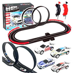 AGM MASTECH Slot Car Race Track Sets with 4 Light-Up Slot Cars, Battery or Electric Car Track, 2 Adjustable Speed Hand Controls, Track Parts and Lap Counter, Gifts Toys for Boys Girls Kids Age 4 5 6 7 8-12