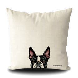 MALIHONG Dog Throw Pillow Case Pure Square Peeking Dog Boston Terrier Dog Lover Linen Cushion Cover for Sofa Bed Home Decor 16x16 Inch