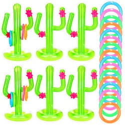 Junkin 6 Sets Luau Party Games Inflatable Cactus Ring Toss Game Includes 6 Pcs Inflatable Cactus 24 Floating Inflatable Toss Rings Cactus Ring Toss Toy for Summer Hawaiian Pool Beach Swimming Party