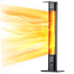 FLOWBREEZE Outdoor Patio Heater, 42in Infrared Heater with Remote, 9 Heat Levels, 9H Timers, Safety Lock, Tip-Over & Overheat Protection, IP65 Waterproof, Electric Heater for Indoor Outdoor Garage Use,Dark Black