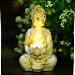 Goodeco Meditation Small Buddha Statue Figurine -Buddha with LED Tea Lights Candle Holder,Gift idea,Zen Home Decor Meditation Accessories,White Gold Look 8
