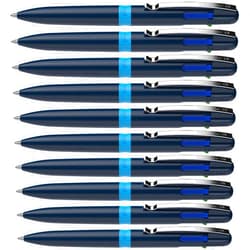 Schneider Take 4 Ballpoint Pen M (Medium), Refillable + Retractable, Dark Blue/Light Blue Barrel, 4-In-1 Multicolor Inks: Black, Red, Blue, Green, Box of 10 Pens (138003)