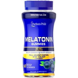 Puritan's Pride Melatonin 10 mg Gummies Blueberry Flavor, White, 60 Count (Pack of 1)