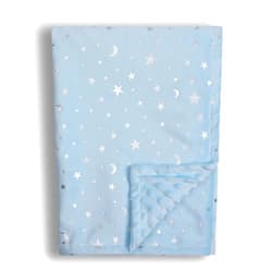 Donsonny Baby Blanket for Boys Girls Soft Minky with Double Layer Dotted Backing, Star and Moon Printed 30 x 40 Inch Receiving Blanket (Blue)