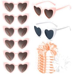KUUQA 8 Pairs Heart Shaped Sunglasses and 8 Pack Satin Bridesmaid Scrunchies Bachelorette Party Sunglasses Bulk Bride Bridesmaid Glasses Wedding Décor