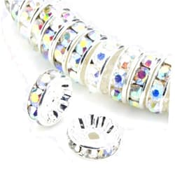 Allb 100Pcs Rondelle Spacer Beads 6mm Silver Plated Czech Crystal Rhinestone for Jewelry Making Loose Beads for Bracelets