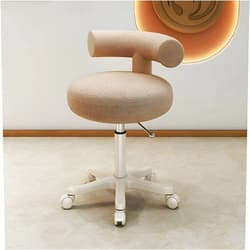 KWOKING Swivel Lab Stool + Adjustable Height & Casters Office Use Stool Beauty Salon Special Rotating Lifting Pulley Hairdressing Chair Barber Shop Nail Art Round Stool Light Brown White Base