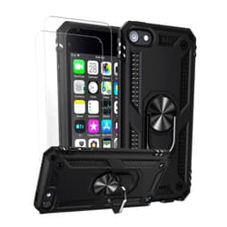 ULAK Compatible with iPod Touch 7/6/5 Case with 2 HD Screen Protectors, Hybrid Rugged Shockproof Cover with Built-in Kickstand for iPod Touch 7th/6th/5th Generation (Black)