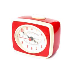 Kikkerland Small Retro Classic Vintage Style Ticking Quartz Movement Analog Alarm Clock, Glow in The Dark Hands, for Bedroom, Office, Home Decor, Battery Operated, in Red