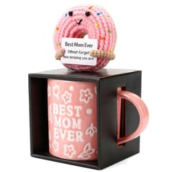 KyreDino Mothers Day Gifts, Best Mom Ever Gifts for Mom from Daughter, Pink Floral Embossed Pattern Mother's Day Mug and Handmade Donut Crochet Gifts Set